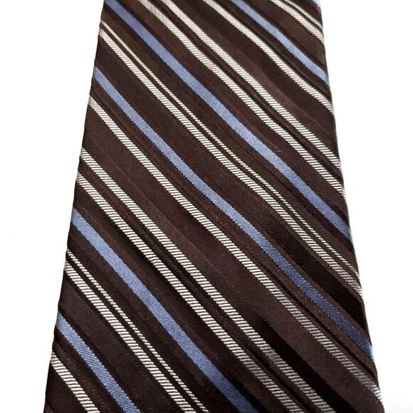 DKNY Brown Striped Woven Silk Tie - Picture 2 of 6